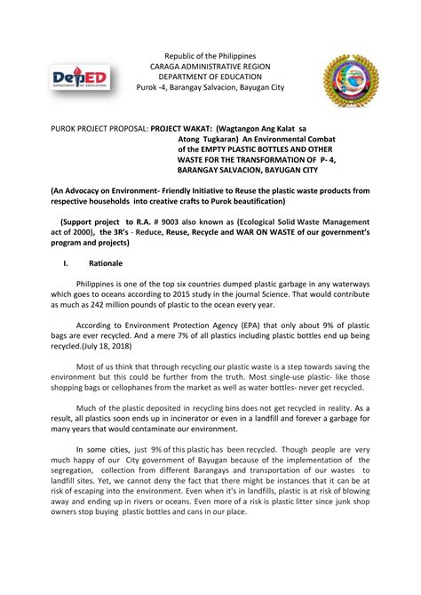 Sample letter of proposal to the barangay .
